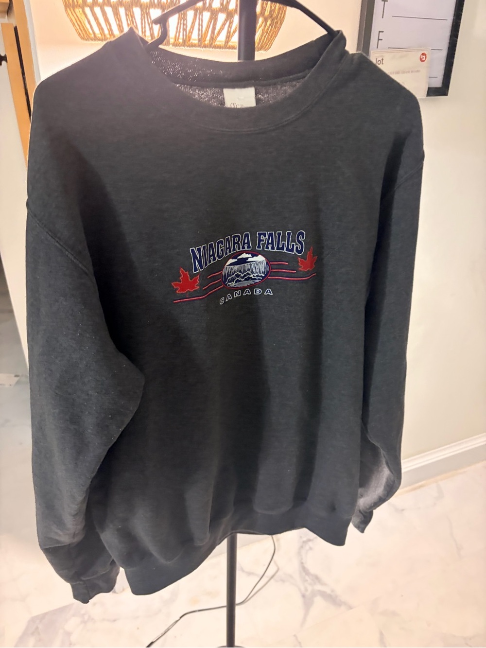 TC Black Crewneck Sweatshirt with Niagara Falls Red & Blue Graphic